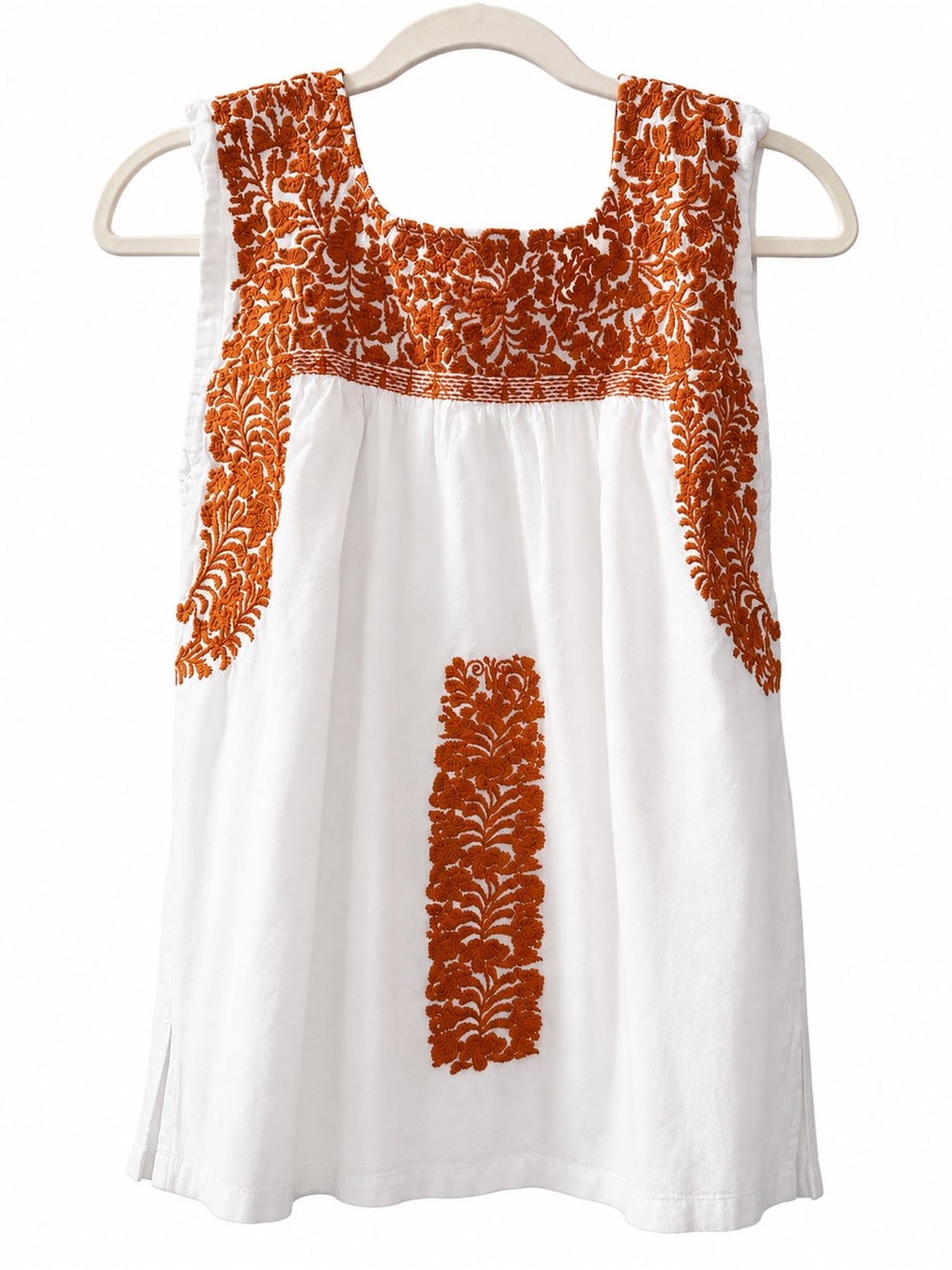 J.Marie White & Burnt Orange Embroidered Sleeveless Top